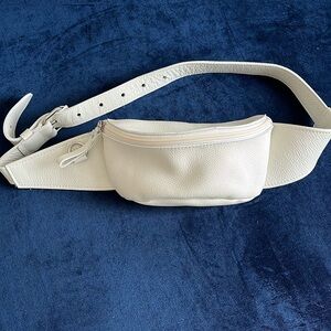 Roots white leather adjustable belt bag